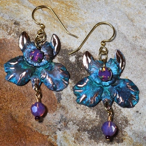 Click to view detail for EC-135 Earrings African Orchid Pacific Opal, Swarovski Crystals $70